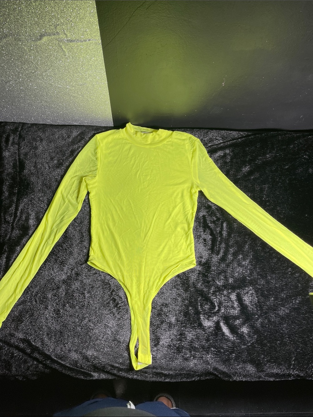 Black Bead Neon Yellow Long-Sleeve Bodysuit. I fit so nice.